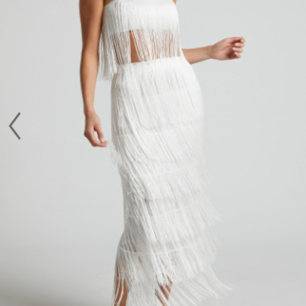 Two piece White fringe set